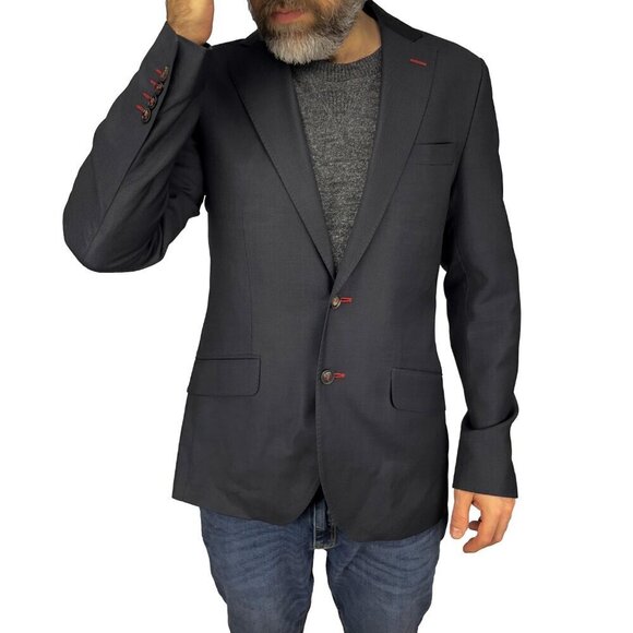 EL GANSO MARZOTTO 100% Wool Fabric Navy Blue Blazer sz 48 - Picture 2 of 7